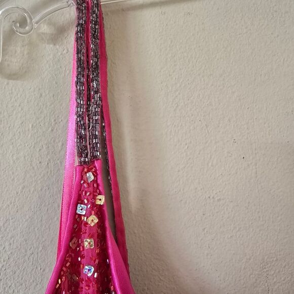 Vintage PANOPLY Pink Sequin One-Shoulder Silk Dress Embellished Sz 6 Y2K Glam - Picture 8 of 15
